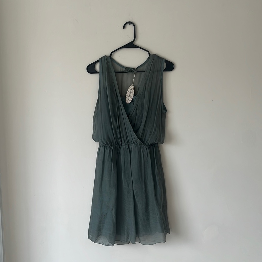 Laura Moretti Made in Italy 100% Silk Olive Green Sleeveless Dress Women… - Picture 6 of 16